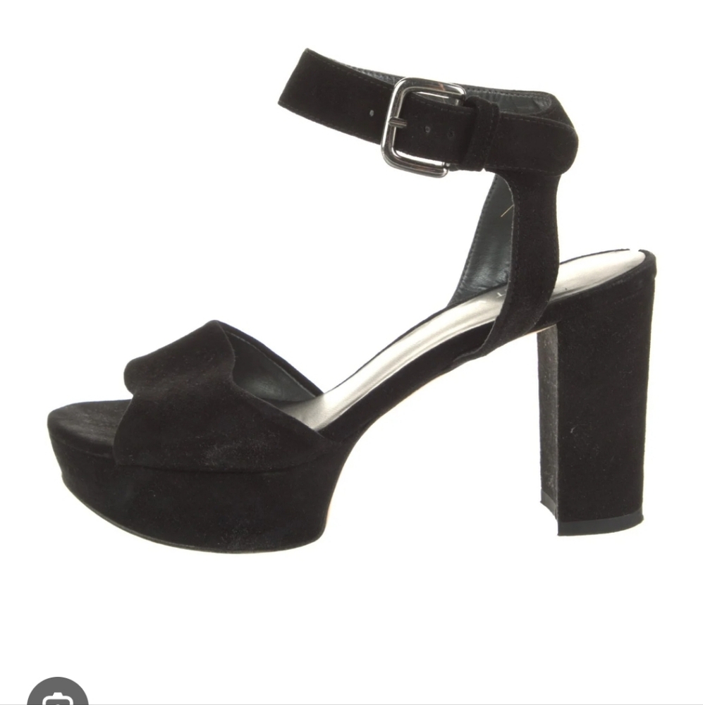 Stuart Weitzman New Deal Black Suede Platform Heeled Sandal - Size 7